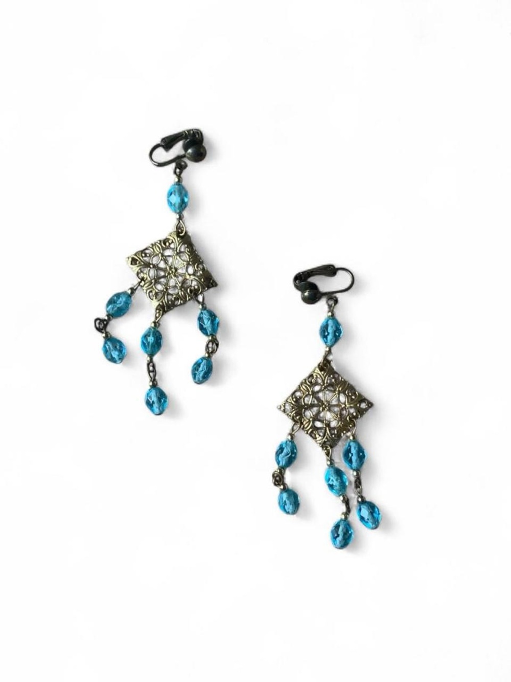 Vintage Dangle Earrings with Blue Crystal Drops